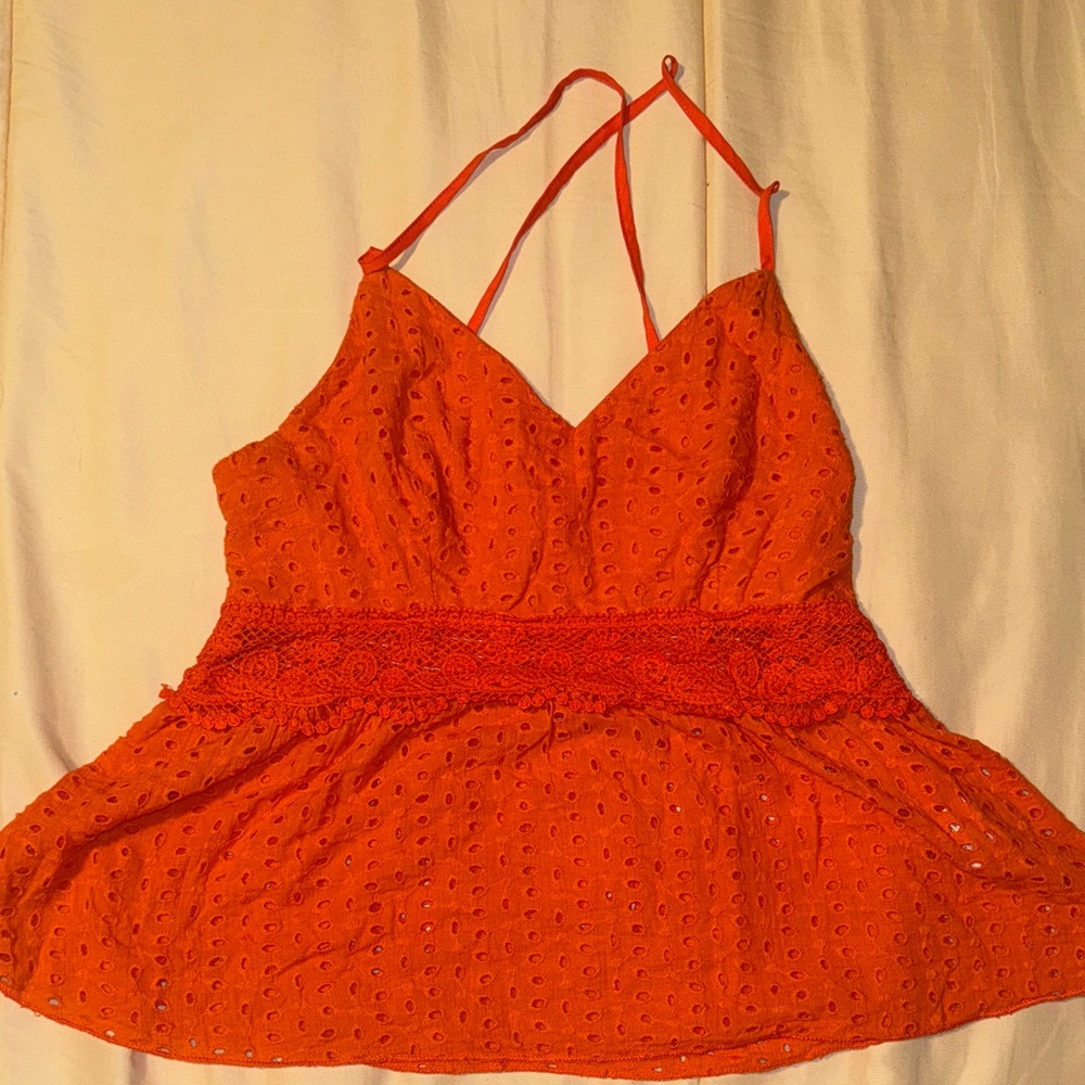 SHEIN Orange Eyelet Camisole Top